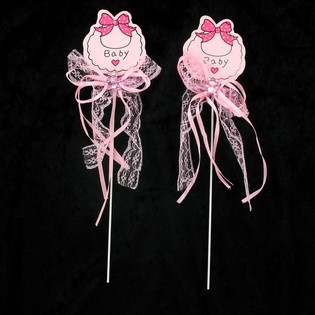 Topper / Palito para Tarta de Nacimiento - Rosa Beb&eacute; (12 uds.)