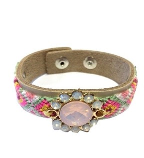 Pulsera de Lujo Estilo Ibiza Crema/Taupe con Flor (1 ud.)