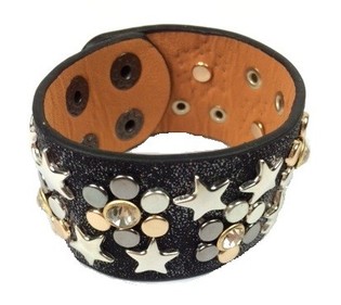 Pulsera Ancha de Lujo Negra con Tachuelas y Estr&aacute;s (1 ud)