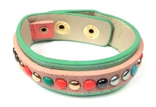 Pulsera Estilo Ibiza con Tachuelas Verde/Rosa (1 ud)