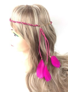 Diadema trenzada estilo Ibiza con plumas - Fucsia (1 ud)