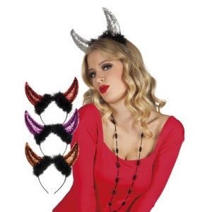 Diadema de Cuernos de Demonio con Purpurina (6 uds.)