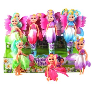 Mu&ntilde;ecas con faldas de flores en expositor (12 uds.)