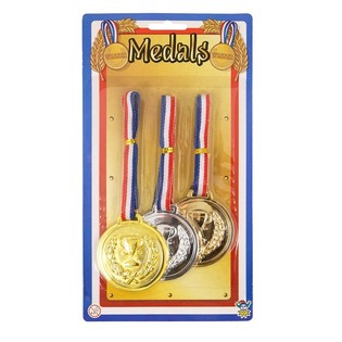 Set de 3 Medallas de Ganador en Tarjeta (Oro, Plata, Bronce) 6 uds.