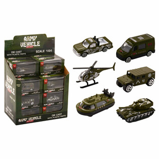 Vehículos Militares de Juguete Die Cast Mix, Escala 1:64 en Display (24 uds)