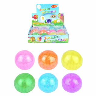 PELOTA SQUEEZE CON PURPURINA EN EXPOSITOR (12 uds.)