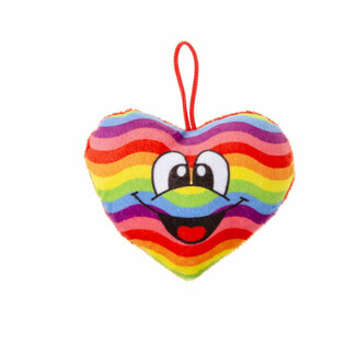 CORAZÓN DE PELUCHE ARCOÍRIS CON SMILEY (24 uds.)