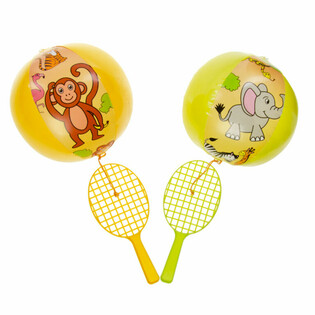 RAQUETA DE P&Aacute;DEL CON PELOTA - ANIMALES DE LA SELVA (12 uds.)