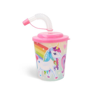 VASO DE BEBIDA / TARRINA DE HELADO CON PAJITA &ndash; UNICORNIO (12 uds.)